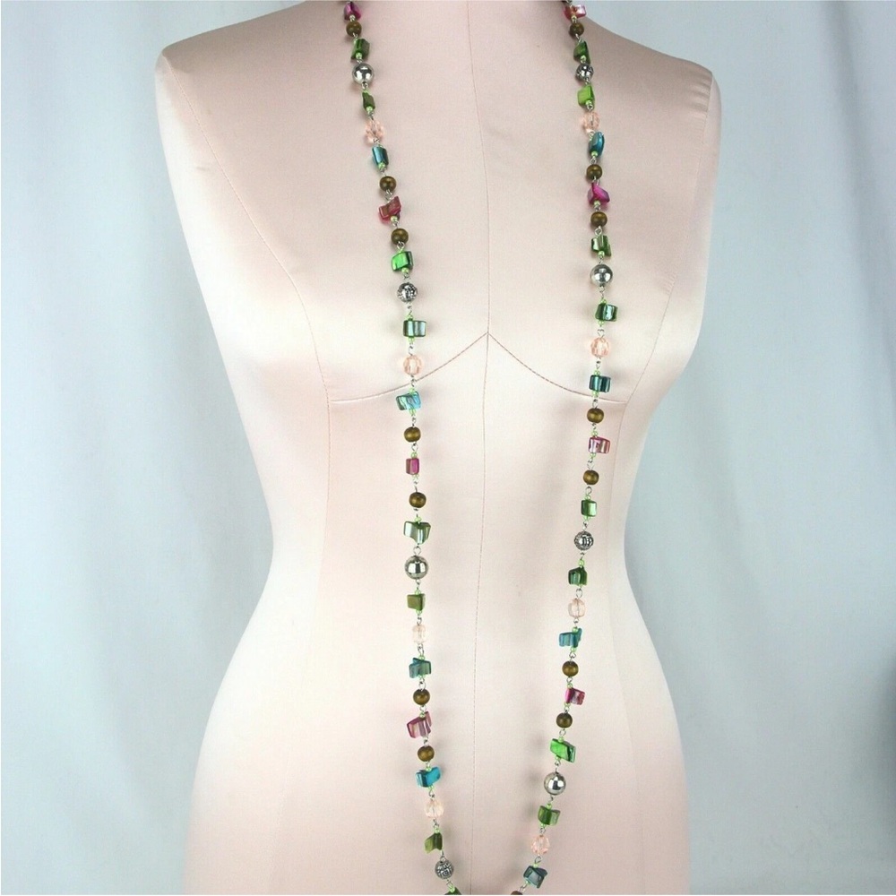Mudd 52" Silver-Tone Multi-Color Single Strand MOP Extra Long Necklace 903 - Picture 2 of 4